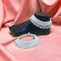 Shimmering Silver Alloy Emerald Anklet For Women-thumb3