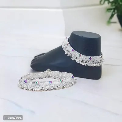 Shimmering Silver Alloy Emerald Anklet For Women-thumb0