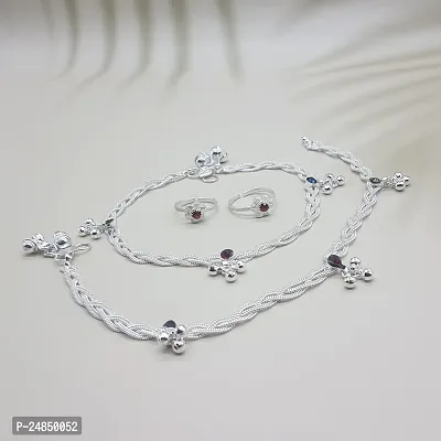 Shimmering Silver Alloy Emerald Anklet For Women-thumb3