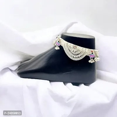 Shimmering Silver Alloy Emerald Anklet For Women-thumb2