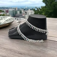 Shimmering Silver Alloy Emerald Anklet For Women-thumb1