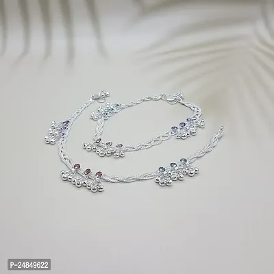 Shimmering Silver Alloy Emerald Anklet For Women-thumb0