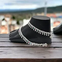 Shimmering Silver Alloy Emerald Anklet For Women-thumb1