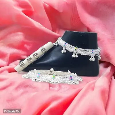 Shimmering Silver Alloy Emerald Anklet For Women-thumb3