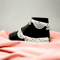 Shimmering Silver Alloy Emerald Anklet For Women-thumb1