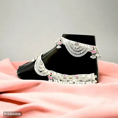 Shimmering Silver Alloy Emerald Anklet For Women-thumb2