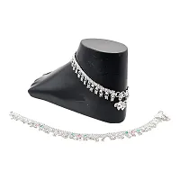 Shimmering Silver Alloy Emerald Anklet For Women-thumb2