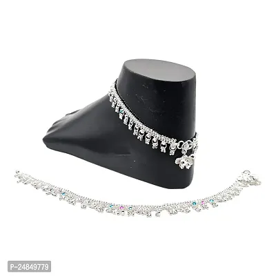 Shimmering Silver Alloy Emerald Anklet For Women-thumb3