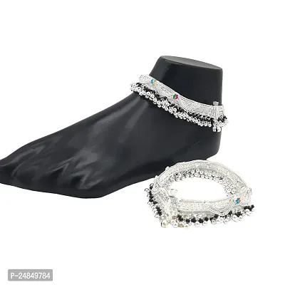 Shimmering Silver Alloy Emerald Anklet For Women-thumb2