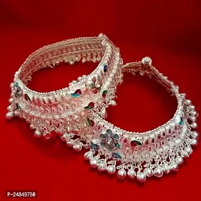 Shimmering Silver Alloy Emerald Anklet For Women-thumb2