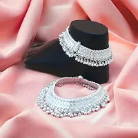 Shimmering Silver Alloy Emerald Anklet For Women-thumb1