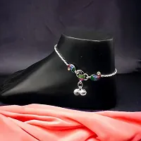 Shimmering Silver Alloy Emerald Anklet For Women-thumb2