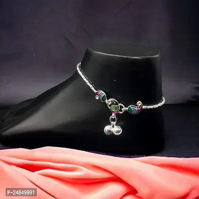 Shimmering Silver Alloy Emerald Anklet For Women-thumb3