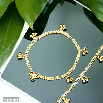 Shimmering Golden Alloy Emerald Anklet For Women-thumb0