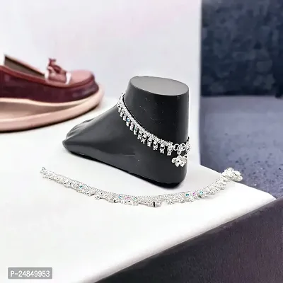 Shimmering Silver Alloy Emerald Anklet For Women-thumb2