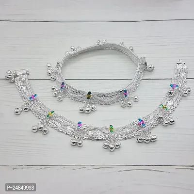 Shimmering Silver Alloy Emerald Anklet For Women-thumb2