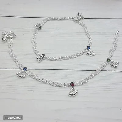 Shimmering Silver Alloy Emerald Anklet For Women-thumb2