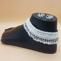 Shimmering Silver Alloy Emerald Anklet For Women-thumb1