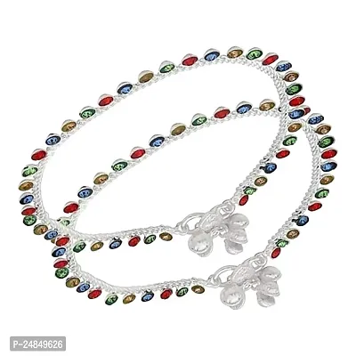 Shimmering Silver Alloy Emerald Anklet For Women-thumb2