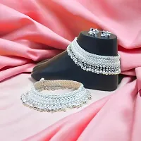 Shimmering Silver Alloy Emerald Anklet For Women-thumb3