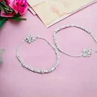 Shimmering Silver Alloy Emerald Anklet For Women-thumb3