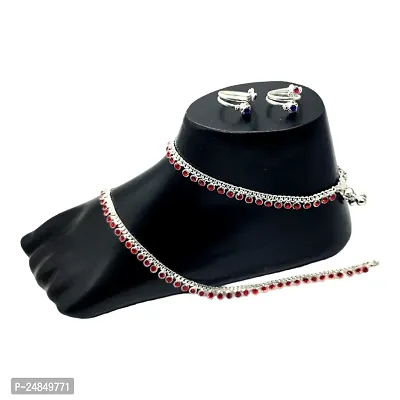 Shimmering Silver Alloy Emerald Anklet For Women-thumb2