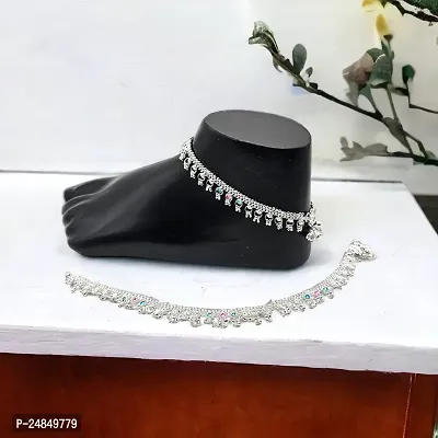 Shimmering Silver Alloy Emerald Anklet For Women-thumb2