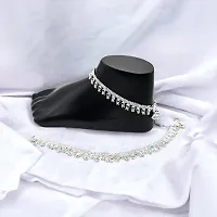 Shimmering Silver Alloy Emerald Anklet For Women-thumb2