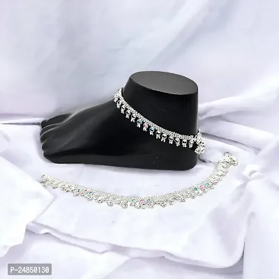 Shimmering Silver Alloy Emerald Anklet For Women-thumb3