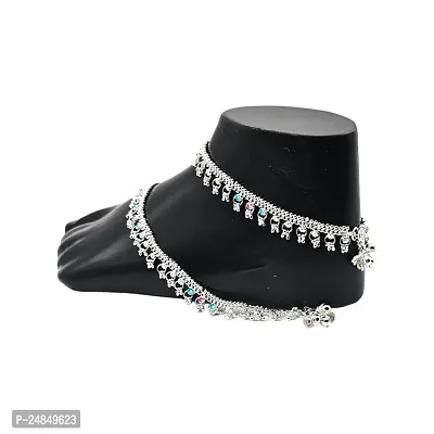 Shimmering Silver Alloy Emerald Anklet For Women