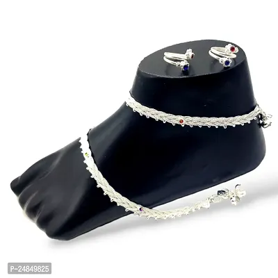 Shimmering Silver Alloy Emerald Anklet For Women-thumb0