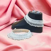 Shimmering Silver Alloy Emerald Anklet For Women-thumb3