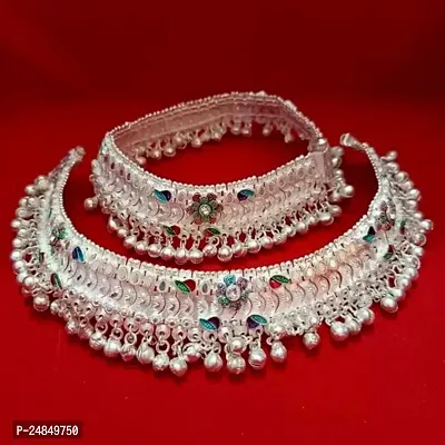Shimmering Silver Alloy Emerald Anklet For Women-thumb0
