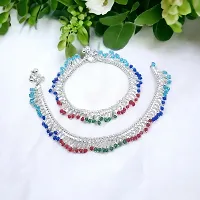 Shimmering Silver Alloy Emerald Anklet For Women-thumb3