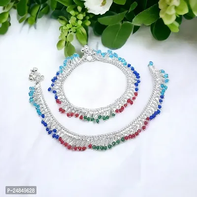 Shimmering Silver Alloy Emerald Anklet For Women-thumb4