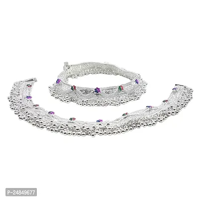 Shimmering Silver Alloy Emerald Anklet For Women-thumb2