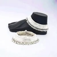 Shimmering Silver Alloy Emerald Anklet For Women-thumb2