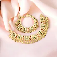 Shimmering Golden Alloy Emerald Anklet For Women-thumb1