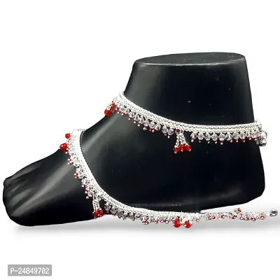 Shimmering Silver Alloy Emerald Anklet For Women-thumb2