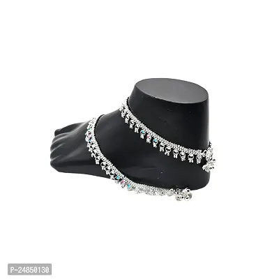 Shimmering Silver Alloy Emerald Anklet For Women-thumb2