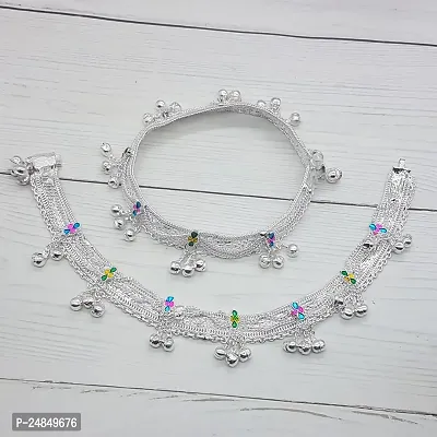 Shimmering Silver Alloy Emerald Anklet For Women-thumb2