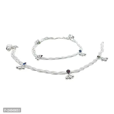 Shimmering Silver Alloy Emerald Anklet For Women-thumb2