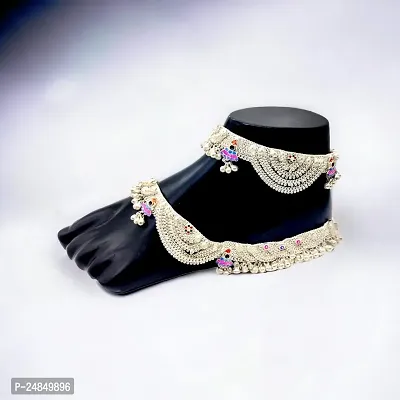 Shimmering Silver Alloy Emerald Anklet For Women-thumb3