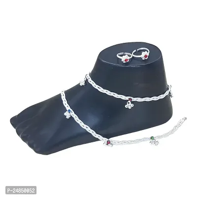 Shimmering Silver Alloy Emerald Anklet For Women-thumb2