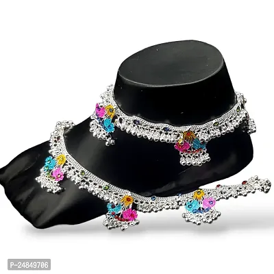 Shimmering Silver Alloy Emerald Anklet For Women