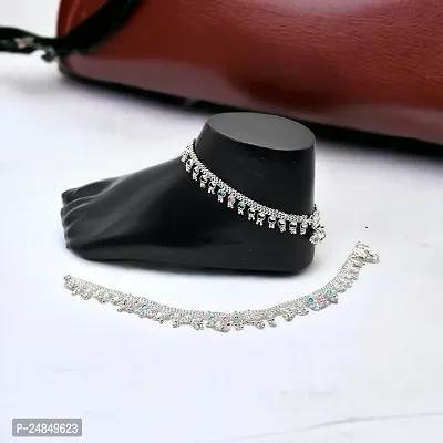 Shimmering Silver Alloy Emerald Anklet For Women-thumb3