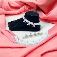 Shimmering Silver Alloy Emerald Anklet For Women-thumb2