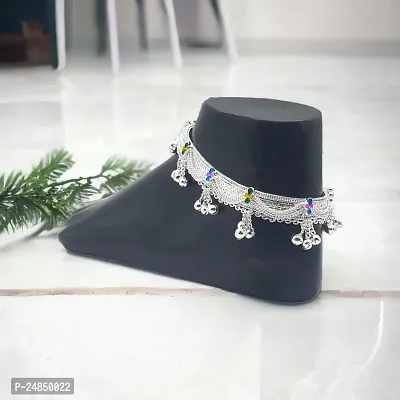 Shimmering Silver Alloy Emerald Anklet For Women-thumb4