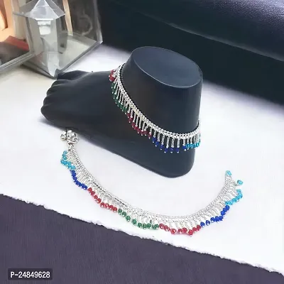 Shimmering Silver Alloy Emerald Anklet For Women-thumb3