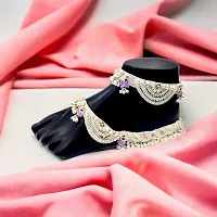 Shimmering Silver Alloy Emerald Anklet For Women-thumb3